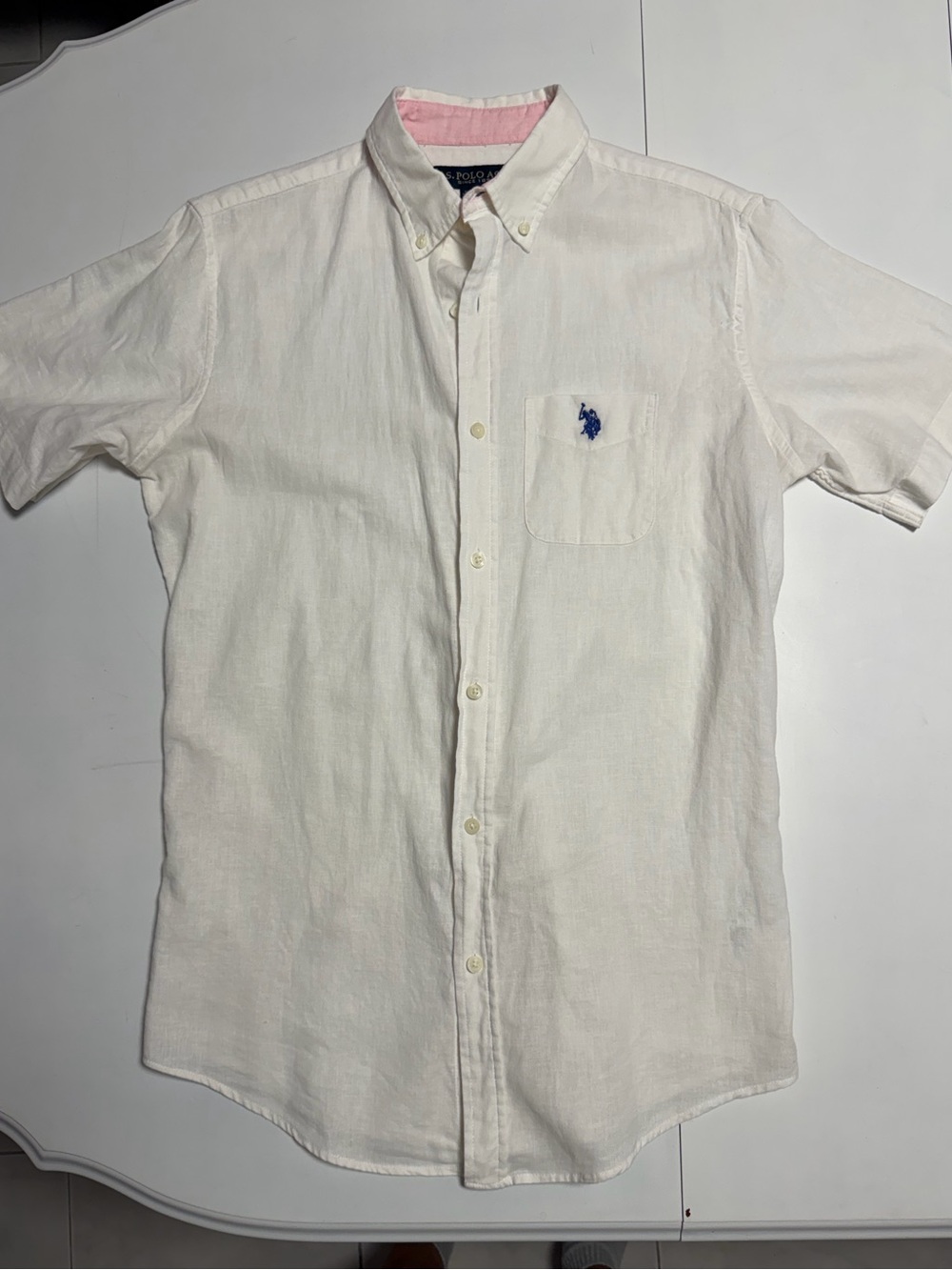 U.S. Polo Assn. White Shirt with short sleeve linen blend shirt